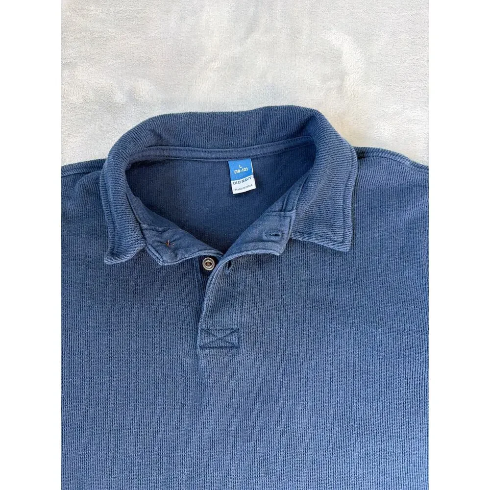 Old Navy Boys Long Sleeve Polo Shirt Navy Blue Uniform Soft Size Large 10-12